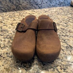 Sanita Brown Leather Mules with Buckle